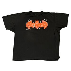 DC Comics Batman Shirt Mens XXL Black Short Sleeve Red Logo Silver Bats Graphic